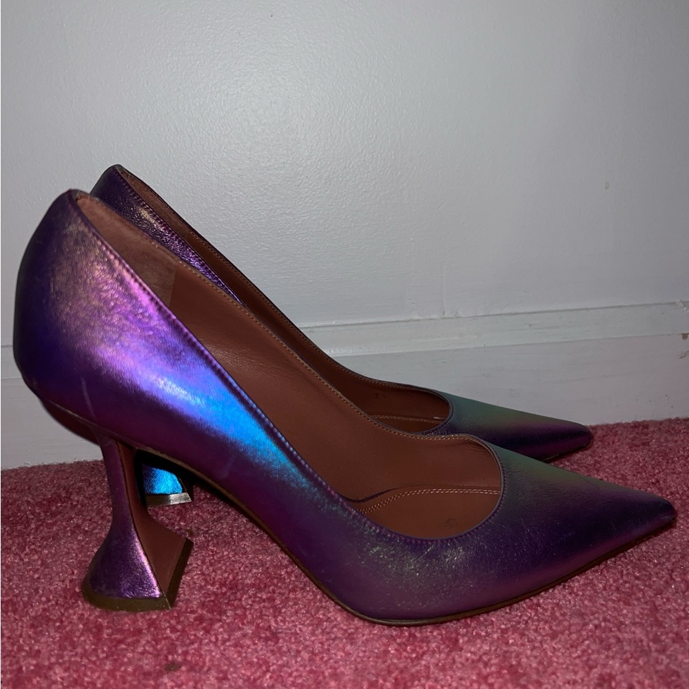 Amina Muaddi Iridescent Purple Heels
